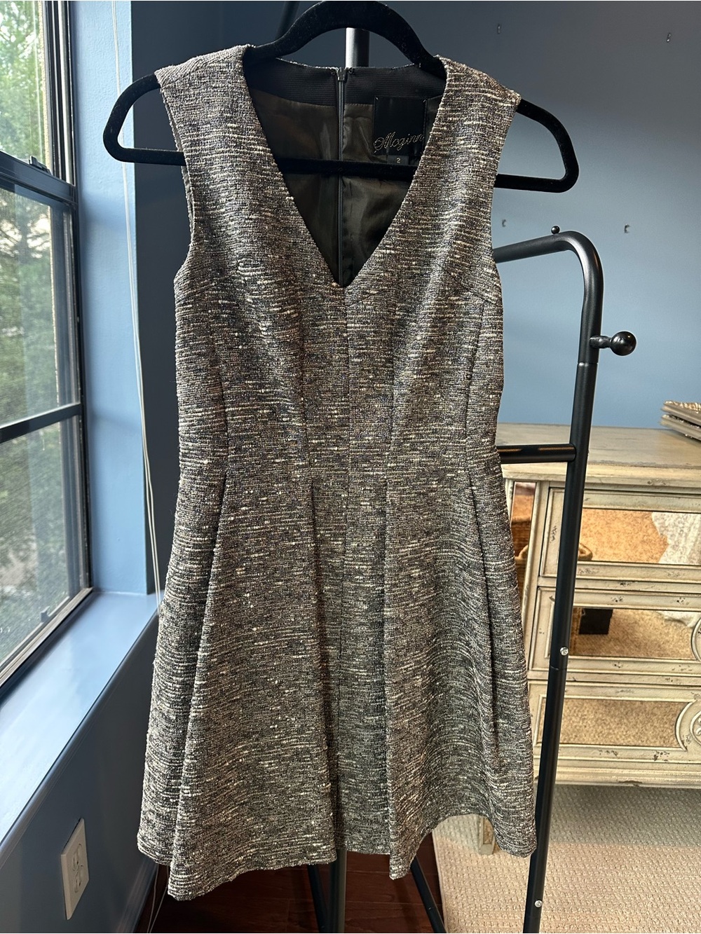 McGinn Silver Metallic V-Neck A-Line Mini Dress